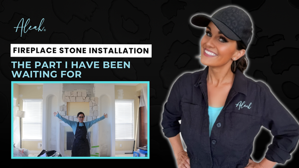 Person presenting a fireplace project, introducing the fireplace stone installation process with enthusiasm.