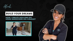 Promotional graphic for a high-end DIY home makeover featuring Aleah DIY and Natalee Callahan.