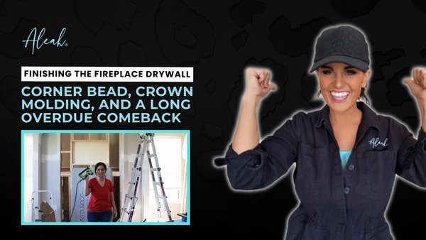 NataLee celebrating progress on fireplace build with corner bead and crown molding DIY project comeback.